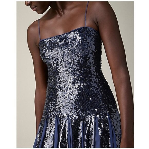 Christopher John Rogers X J.Crew Pleated Dress Sequins Navy Size 14/L NWT - Picture 3 of 14